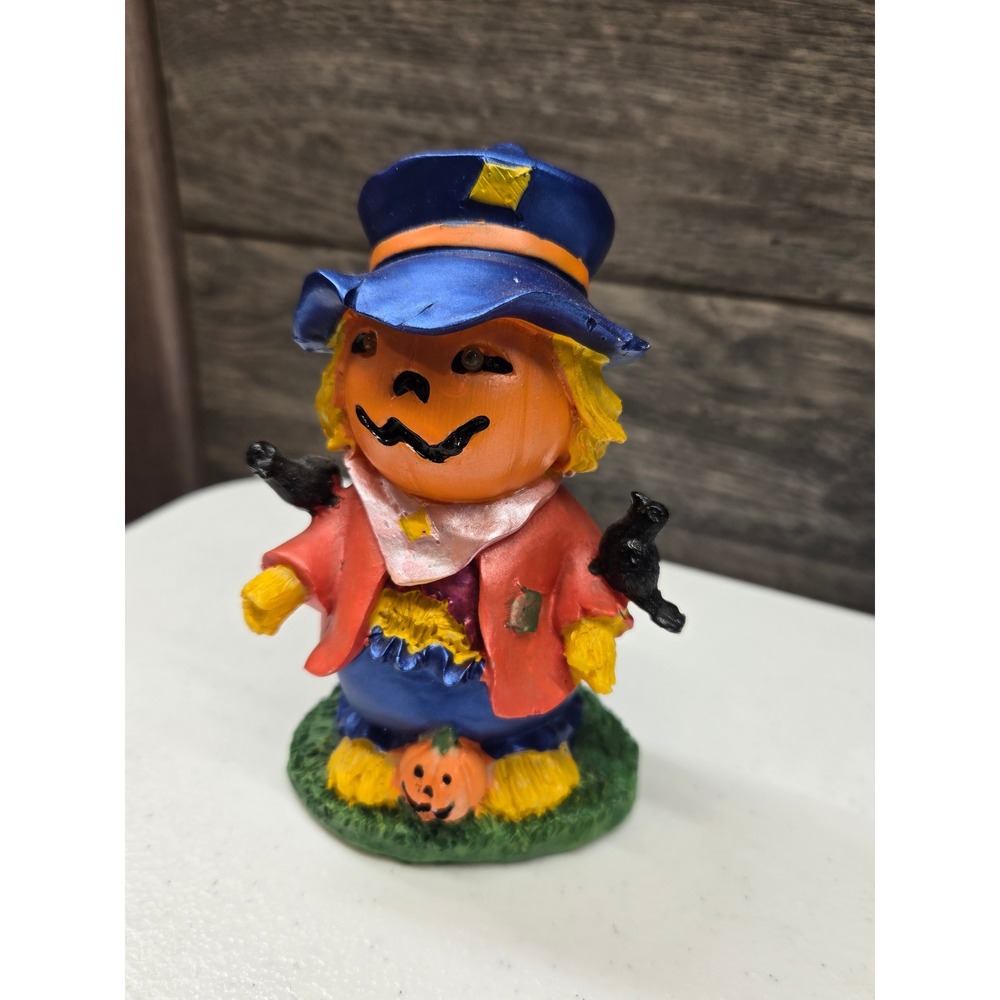 K's Collection Halloween Scarecrow Figurine Jack-O-Lantern Crow Resin Decor
